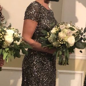 Adrianna papell cap sleeve scoop back beaded gown